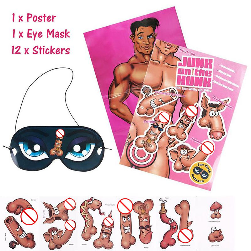 2 x Stick The Junk On The Hunk Hens Bachelorette Party Game Pin Adult Game