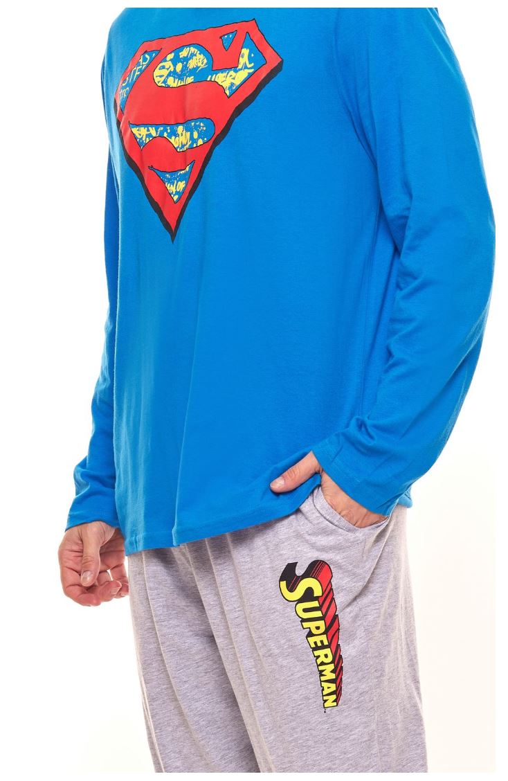 Mens Superman Pyjamas Pyjama Tracksuit Adult Super Man Sleep Set