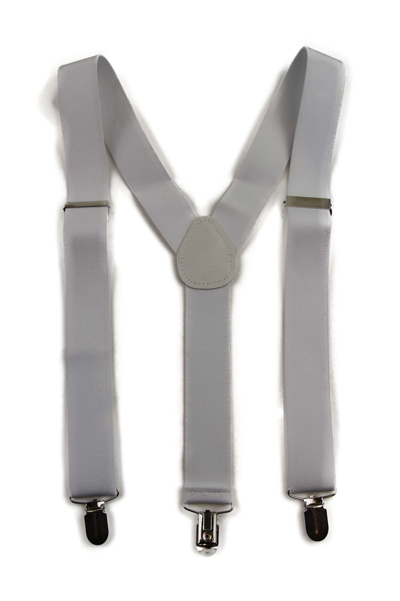 Wide Heavy Duty Adjustable 100cm White Adult Mens Suspenders