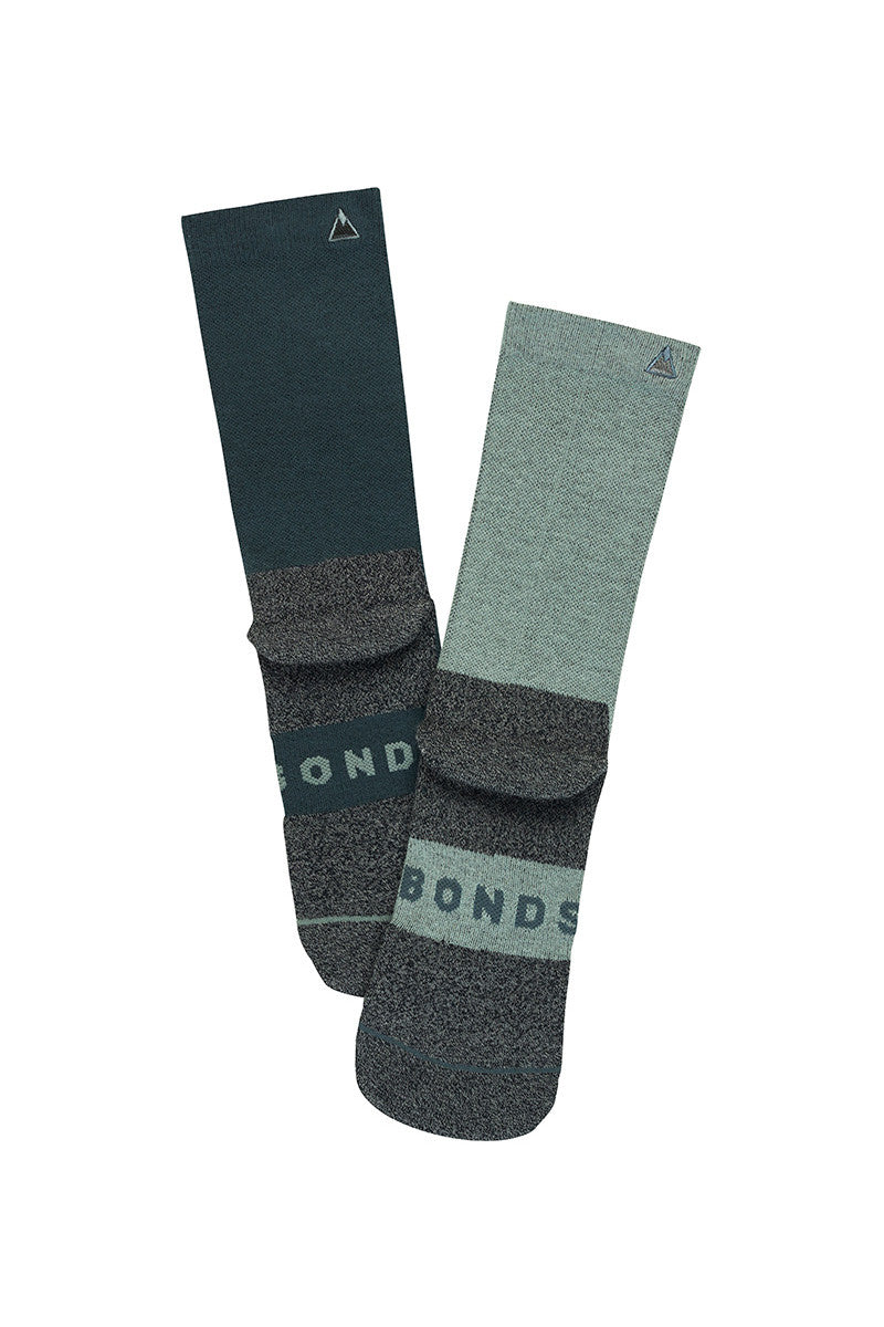 Bonds Explorer 2 Pairs Light Tough Crew Cotton Blend Socks - Grey 04K Print