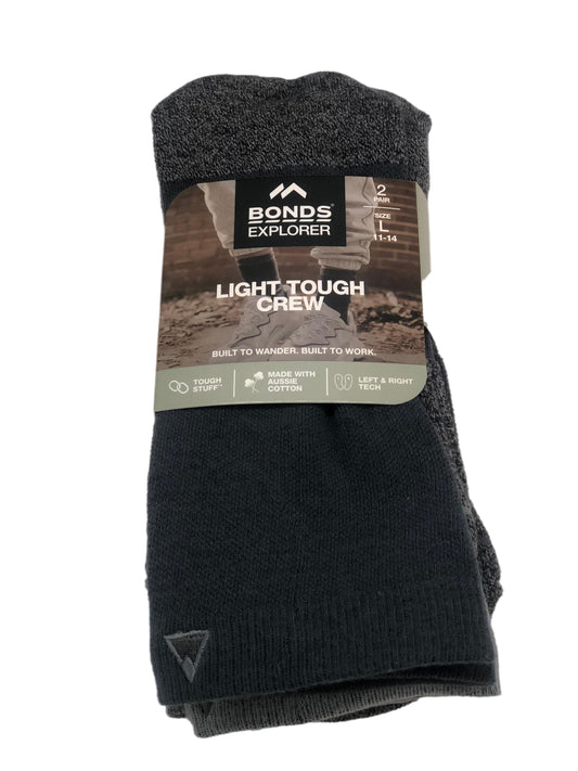 2 Pack Mens Bonds Light Tough Cotton Crew Socks Grey