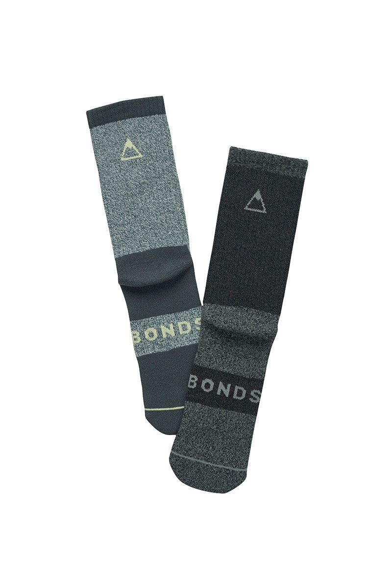 Bonds Explorer 2 Pairs Everyday Tough Crew Cotton Blend Socks - Grey 09K Print