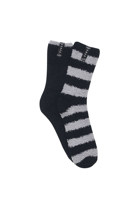 2 Pack Mens Bonds Super Soft Crew Socks Black Grey