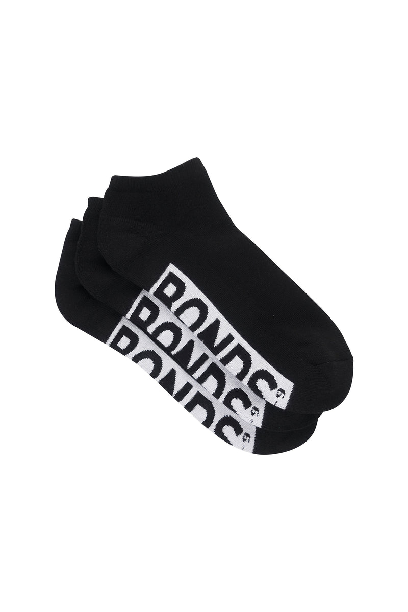 3 x Pairs Bonds Mens Logo Cushioned Low Cut Socks - Anklets Black Syav3n Bac