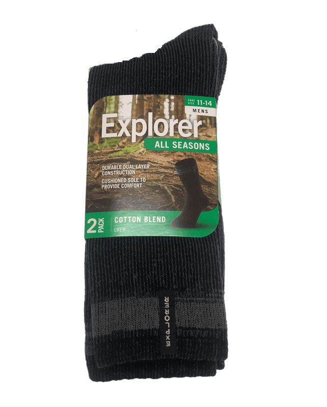 2 Pairs Mens Explorer All Season Cotton Blend Crew Socks Black / Olive