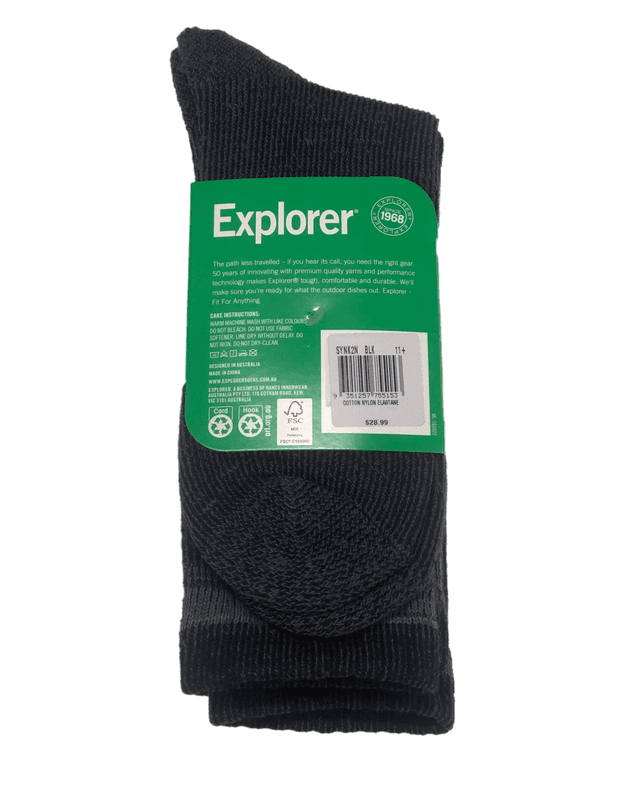 2 Pairs Mens Explorer All Season Cotton Blend Crew Socks Black / Olive