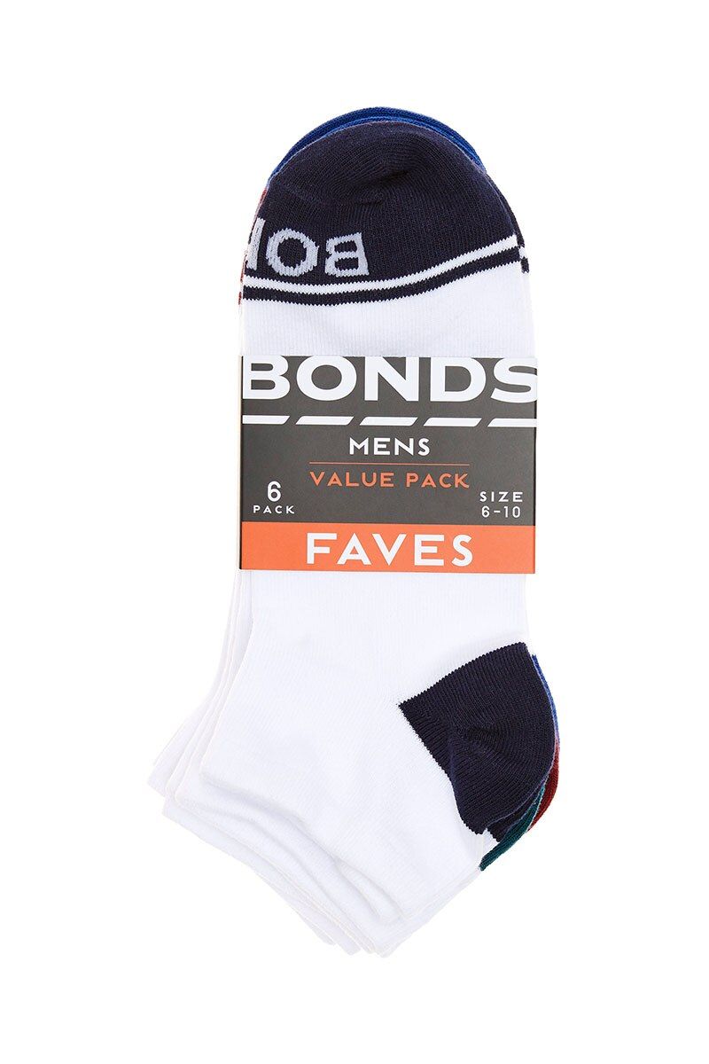 6 Pairs Bonds Low Cut Fave Trainer Socks Mens Sport Running Gym Sock Black White
