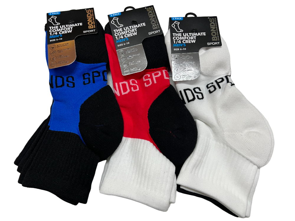 Mens Bonds Cushioned Quarter Crew Socks Mixed