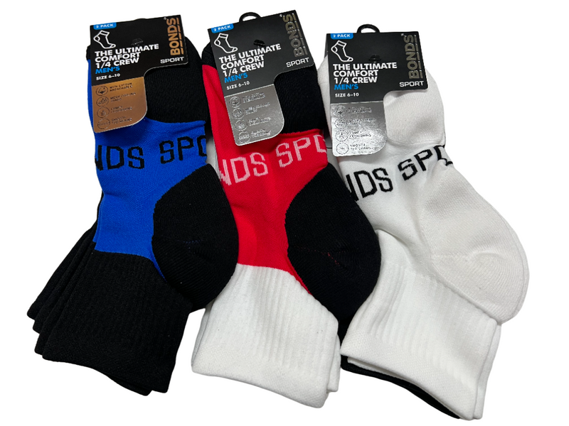 12 X Bonds Mens Ultimate Comfort Quarter Crew Sport Socks Assorted