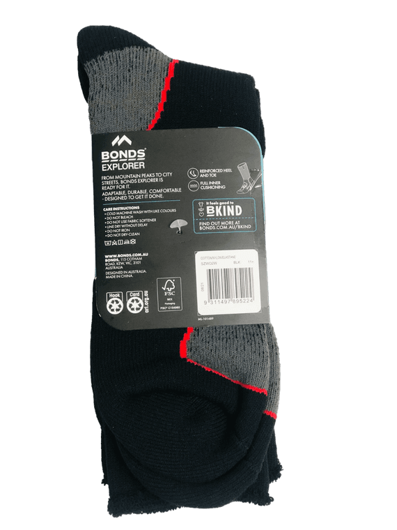 10 Pairs X Bonds Explorer Extreme Impact Crew Cotton Blend Socks Black/Grey/Red