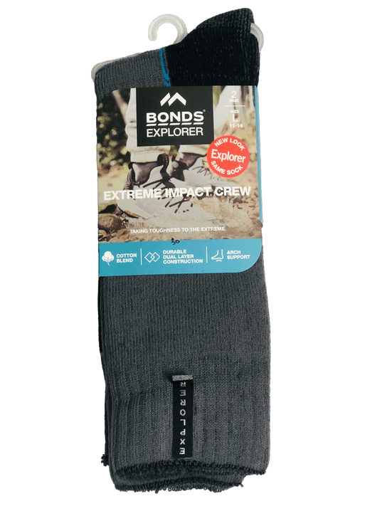 10 Pairs X Bonds Explorer Extreme Impact Crew Cotton Blend Socks Grey/Black/Blue