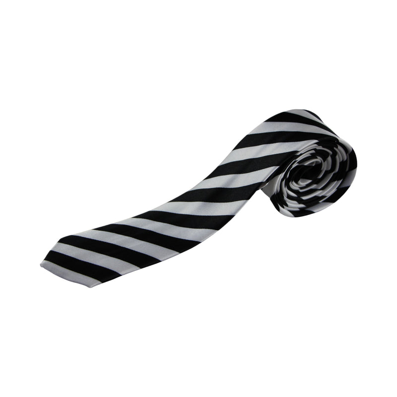 Mens White & Black Thick Diagonal Stripe 5cm Skinny Neck Tie