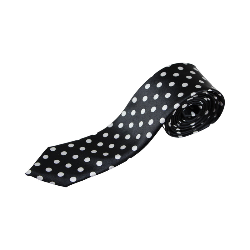 Mens Black & White Polka Dot 5cm Skinny Neck Tie