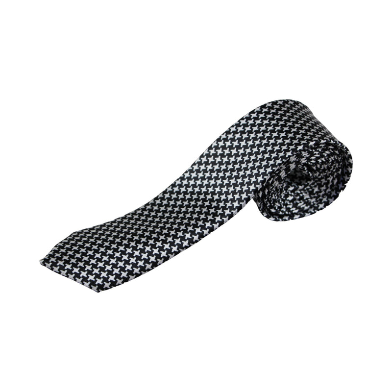 Mens Black & White Cross 5cm Skinny Neck Tie