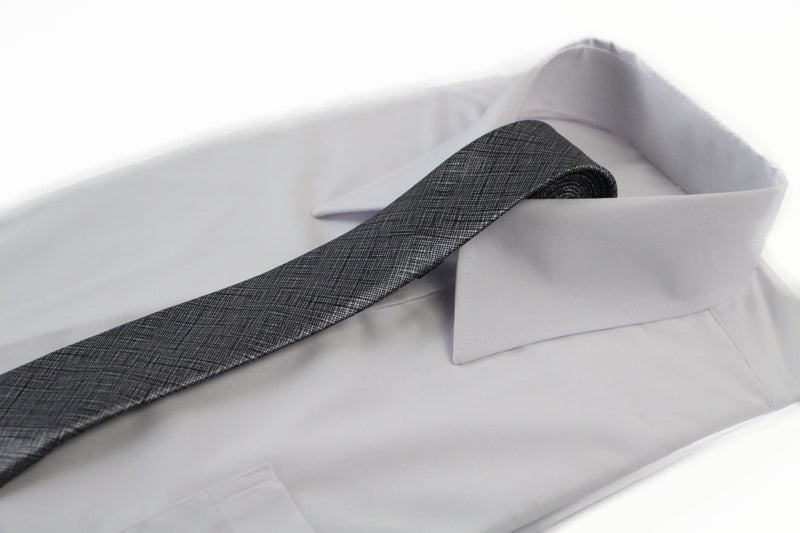 Mens Black & Silver Line 5cm Skinny Neck Tie