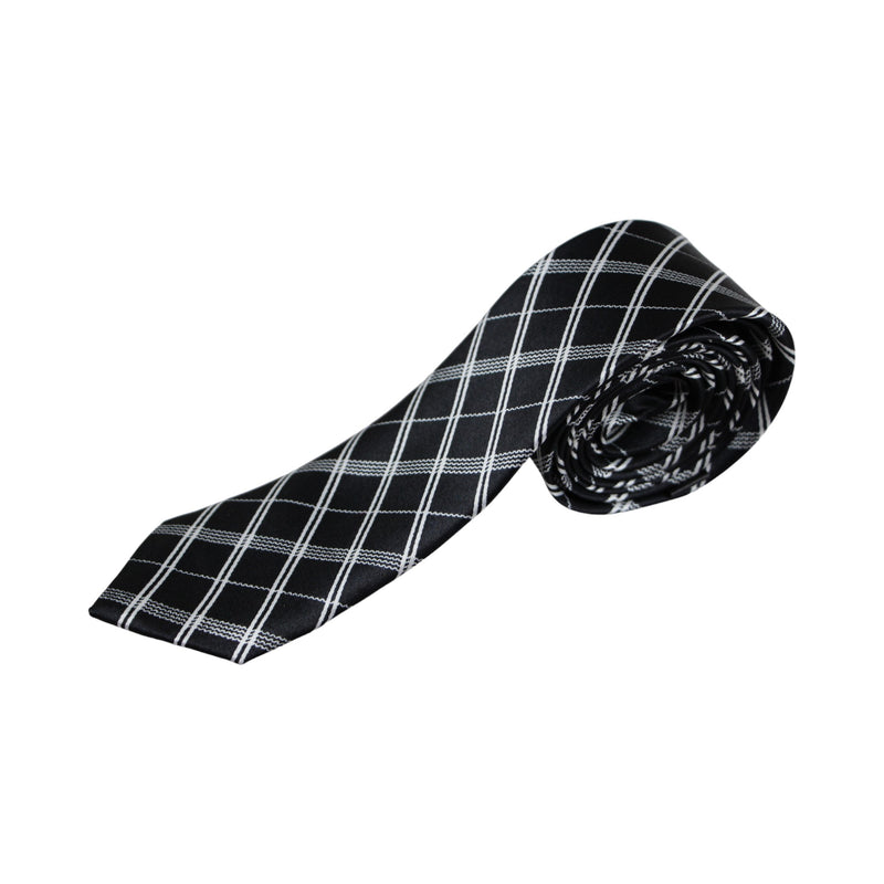 Mens Charcoal & White Diagonal Line 5cm Skinny Neck Tie