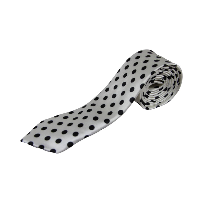 Mens White & Black Polka Dot 5cm Skinny Neck Tie