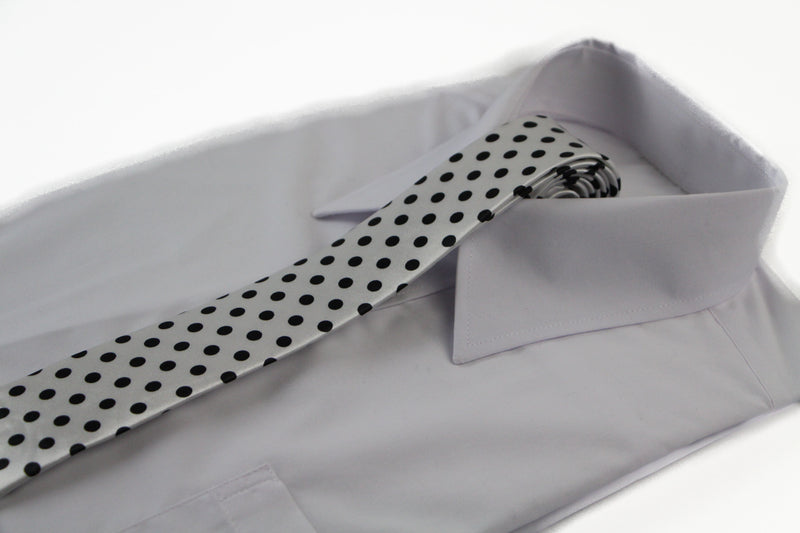 Mens White & Black Polka Dot 5cm Skinny Neck Tie