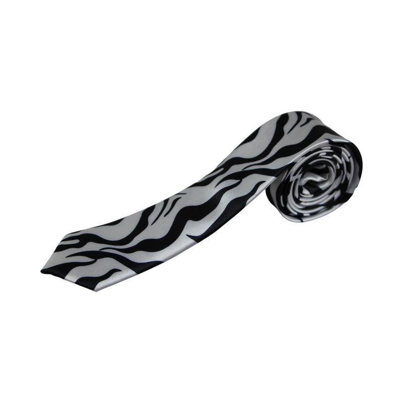 Mens White & Black Zebra 5cm Skinny Neck Tie