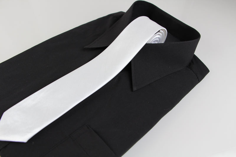 Mens White 5cm Skinny  Plain Neck Tie