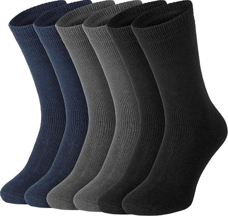 9 Pairs Mens Heavy Duty Thermal Cotton Crew Work Socks - Black / Navy / Charcoal