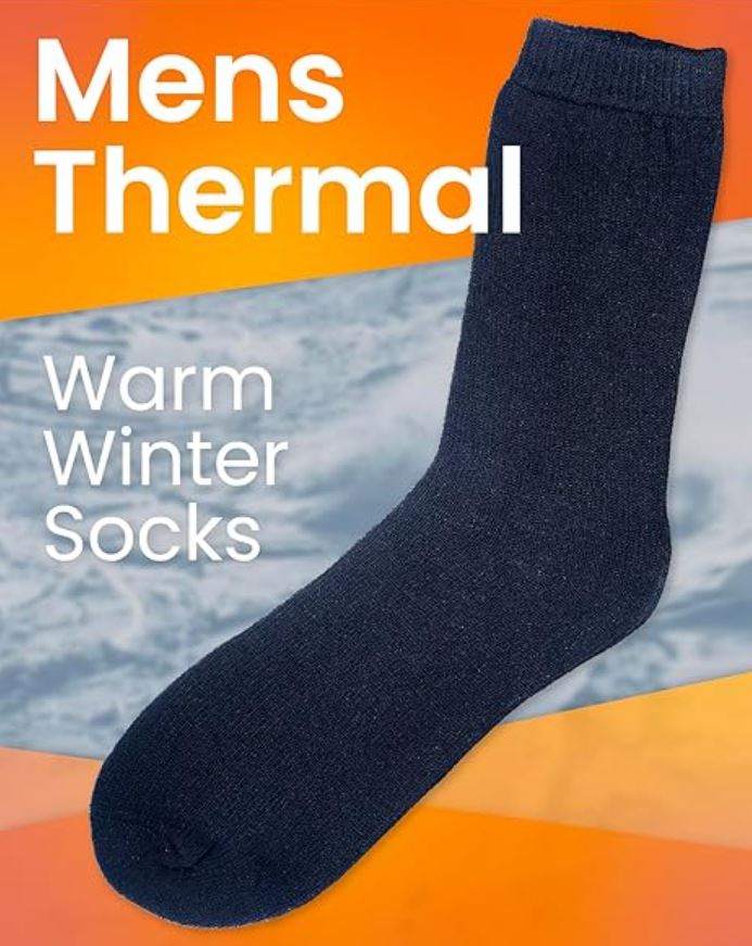 9 Pairs Mens Heavy Duty Thermal Cotton Crew Work Socks - Black / Navy / Charcoal