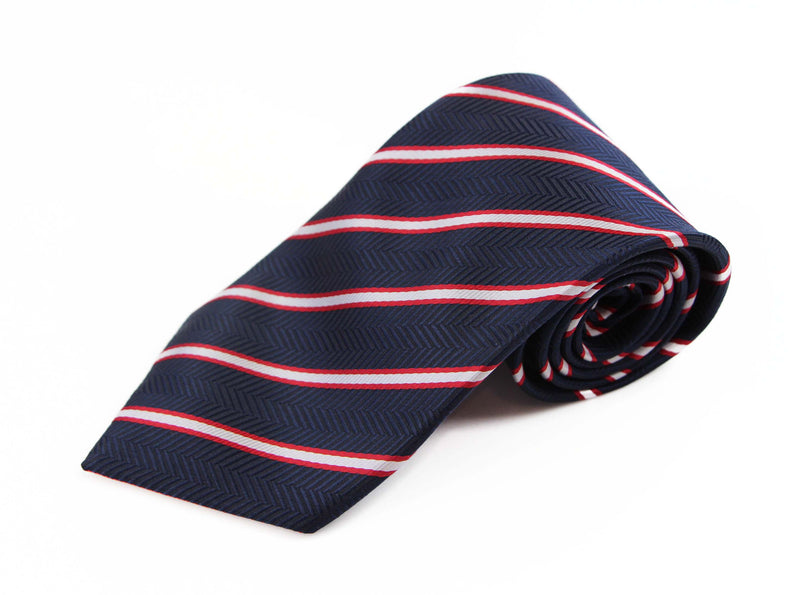 Mens Navy & Red Striped 8cm Patterned Neck Tie