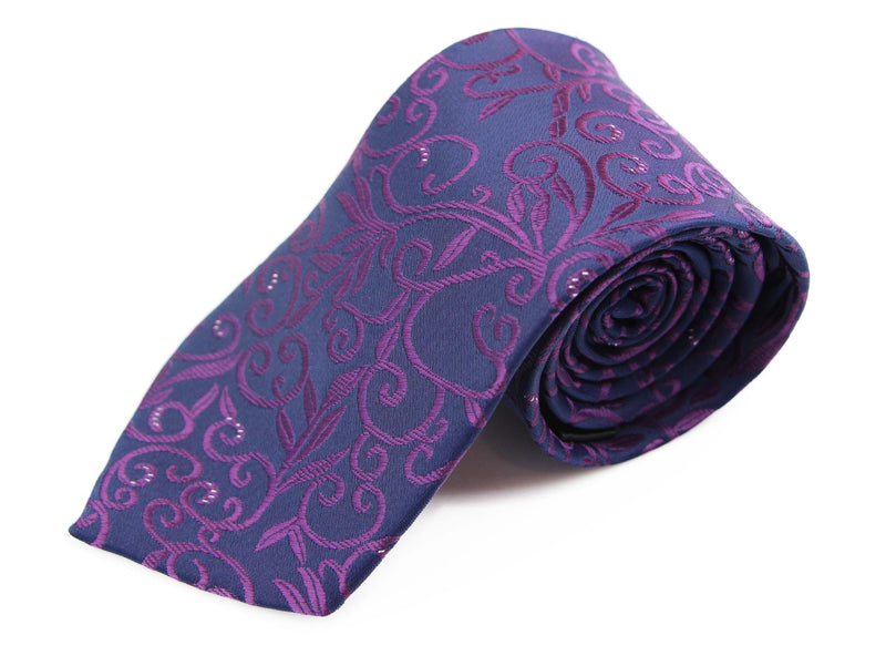 Mens Navy & Purple Swirl 8cm Patterned Neck Tie