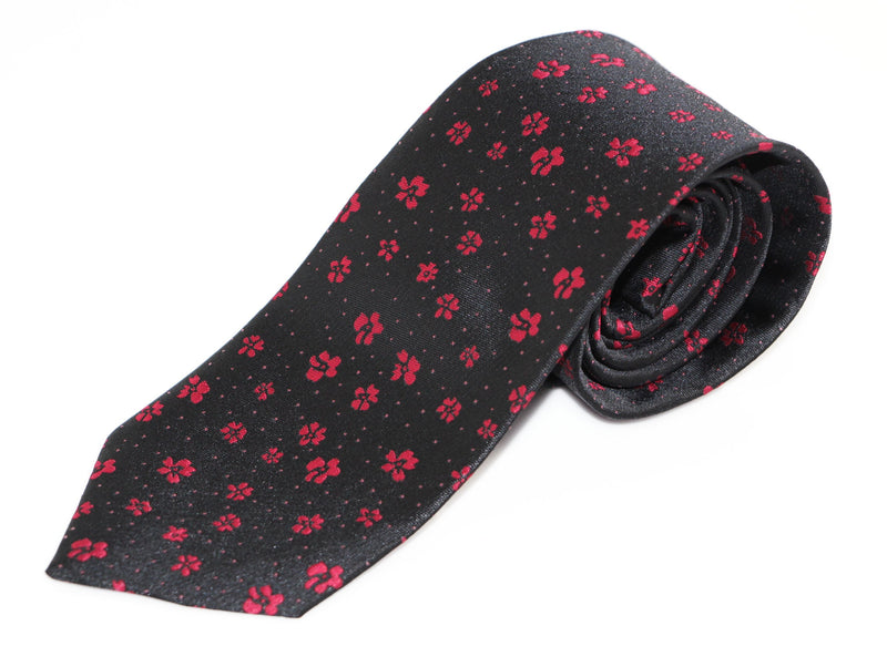 Mens Black  & Dark Red Flower Patterned 8cm Neck Tie