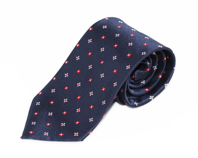 Mens Navy With Red & White Crosses Patterned 8cm Neck Tie