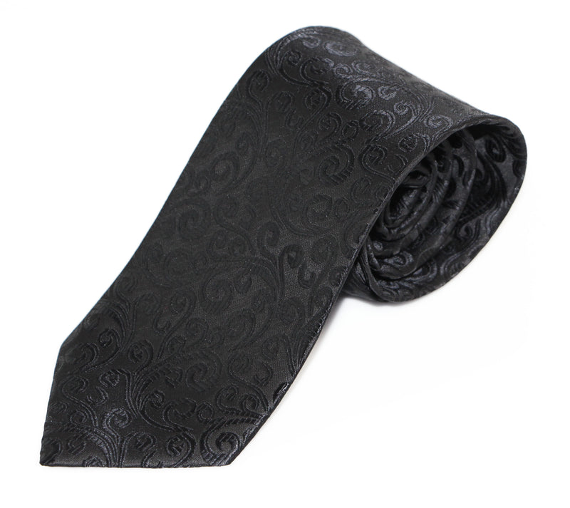 Mens Black Swirl Patterned 8cm Neck Tie