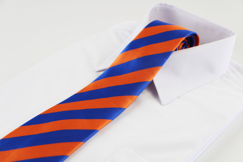 Mens Blue & Orange Thick Striped Patterned 8cm Neck Tie