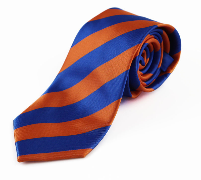 Mens Blue & Orange Thick Striped Patterned 8cm Neck Tie