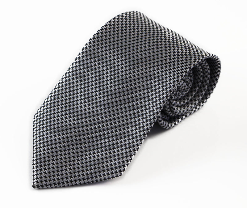 Mens Dark Grey & White Houndstooth Patterned 8cm Neck Tie