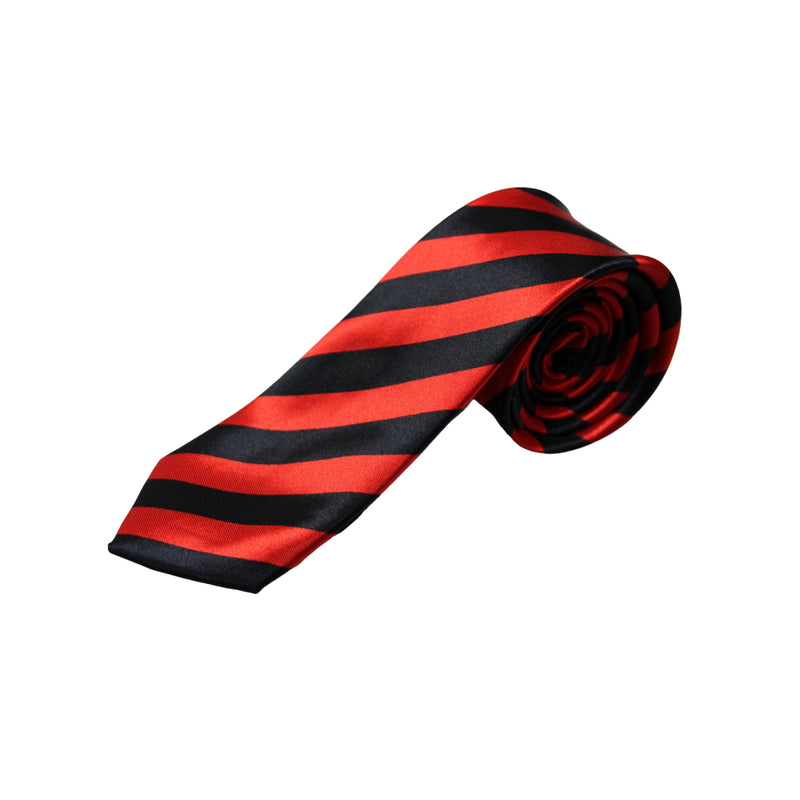 Mens Red & Black Thick Striped 5cm Skinny Neck Tie