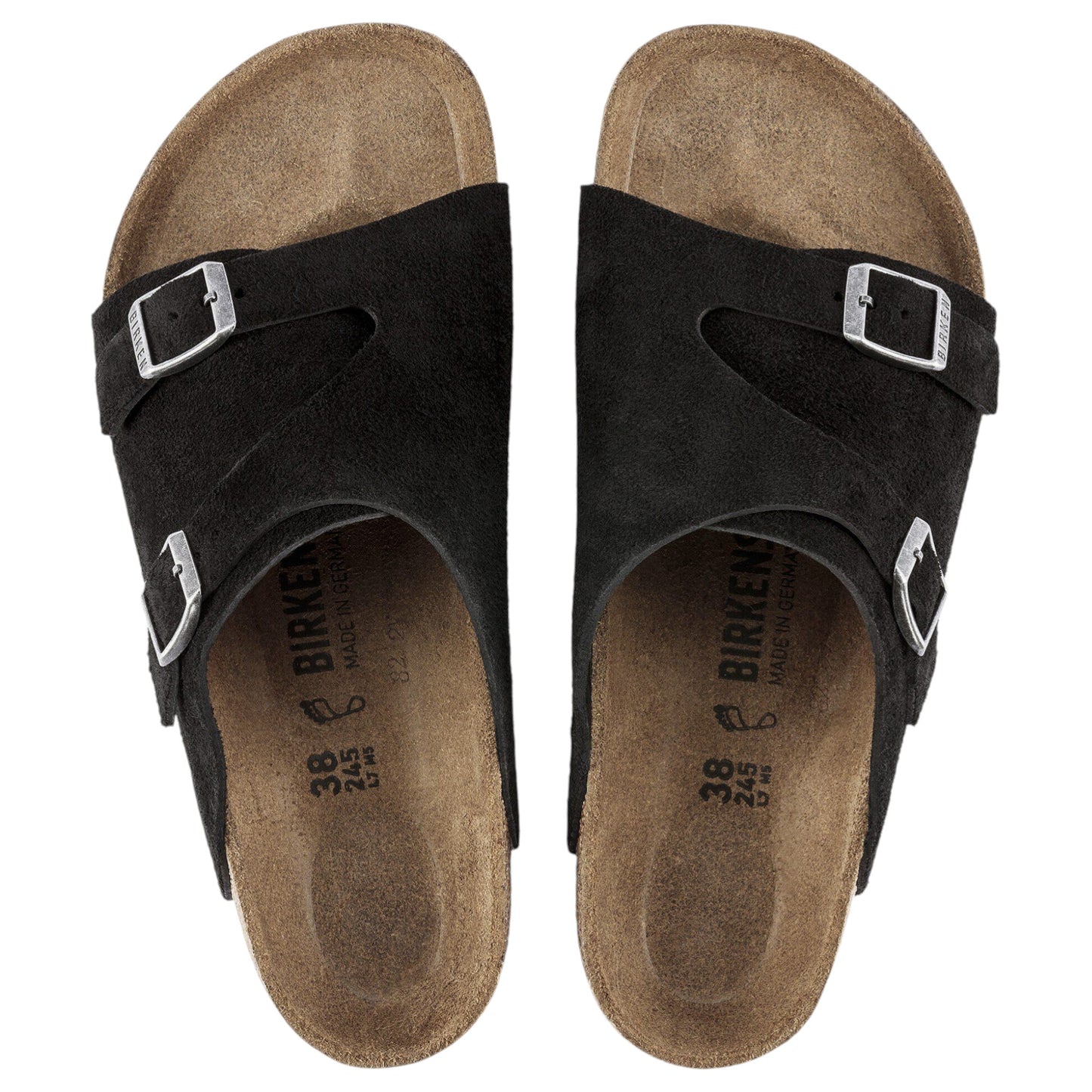 Mens Birkenstock Zurich Suede Leather Regular Sandals Black