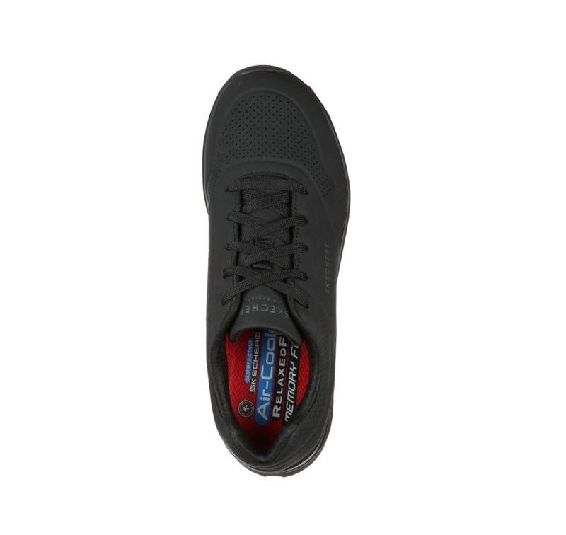 Womens Skechers Uno - Slip Resistant Black Lace Up Sneaker Shoes