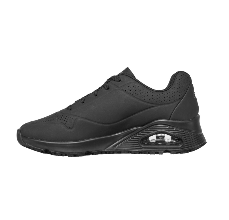 Womens Skechers Uno - Slip Resistant Black Lace Up Sneaker Shoes
