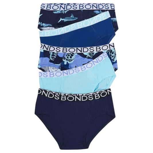 5 Pack Kids Boys Bonds Boxer Briefs Underwear Blue Multi