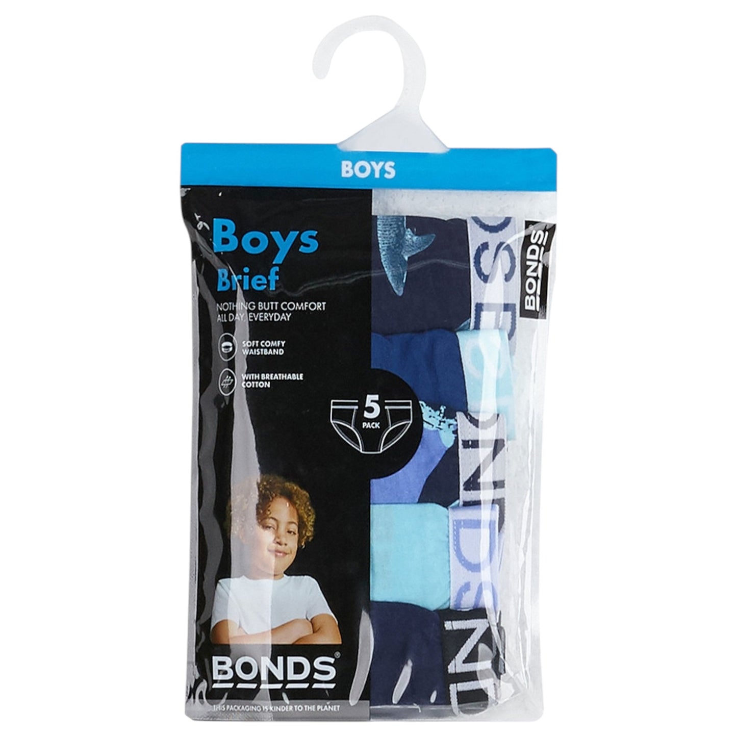 5 Pack Kids Boys Bonds Boxer Briefs Underwear Blue Multi