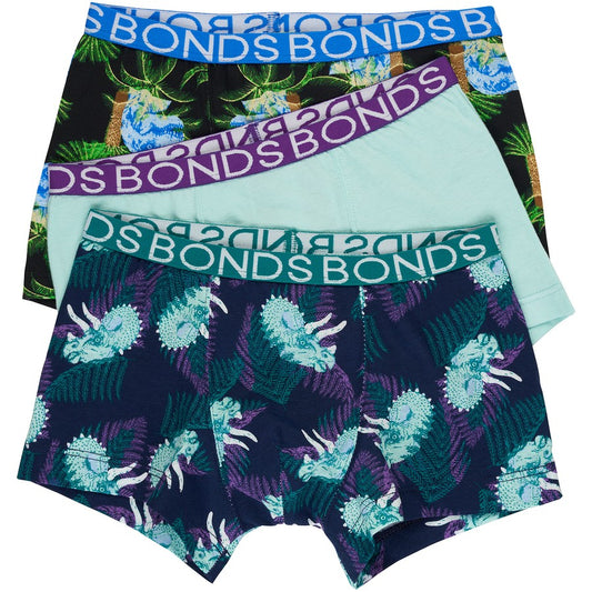 3 Pack Kids Boys Bonds Boxer Trunks Underwear Dinosaur Print