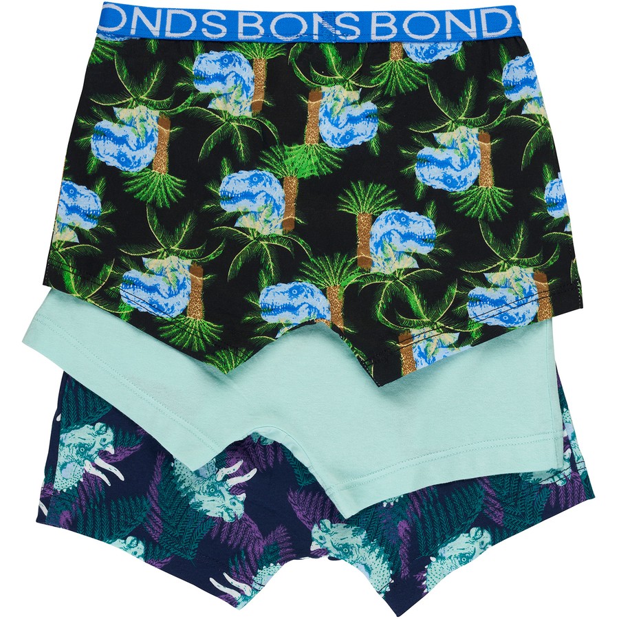 3 Pack Kids Boys Bonds Boxer Trunks Underwear Dinosaur Print