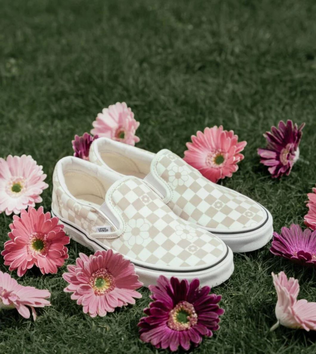 Mens Vans Classic Slip-On Shoes Floral Check Marshmallow