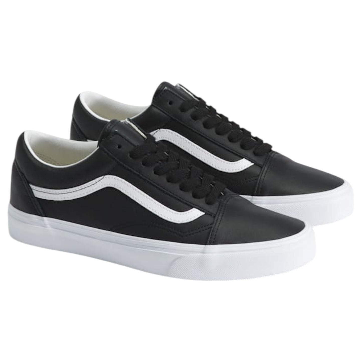 Mens Vans Old Skool Leather Shoes Leather Black/True White