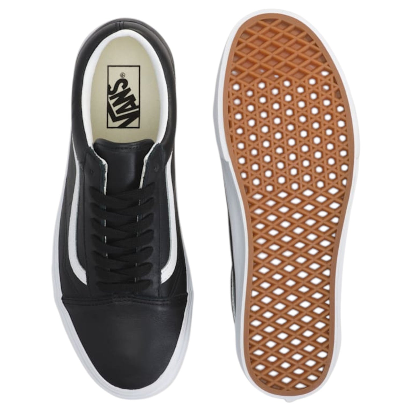 Mens Vans Old Skool Leather Shoes Leather Black/True White