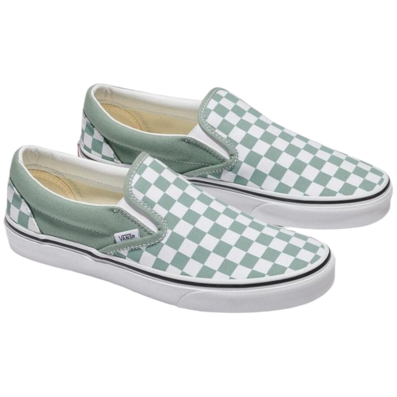 Mens Vans Classic Slip-On Colour Theory Checkerboard Green Slip On Shoes