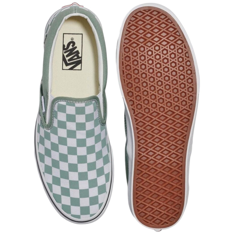 Mens Vans Classic Slip-On Colour Theory Checkerboard Green Slip On Shoes