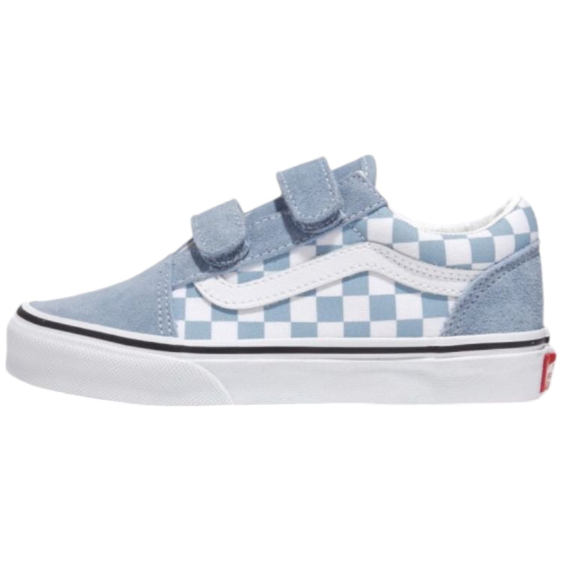 Vans Kids Old Skool V Color Theory Checkerboard Dusty Blue Boys Strap Shoes