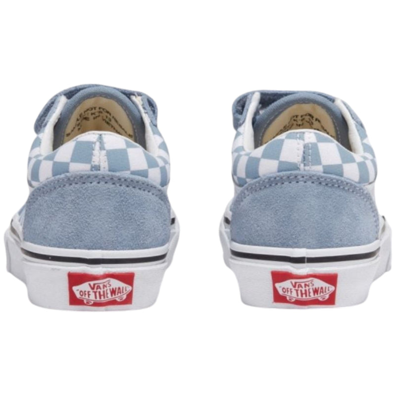 Vans Kids Old Skool V Color Theory Checkerboard Dusty Blue Boys Strap Shoes