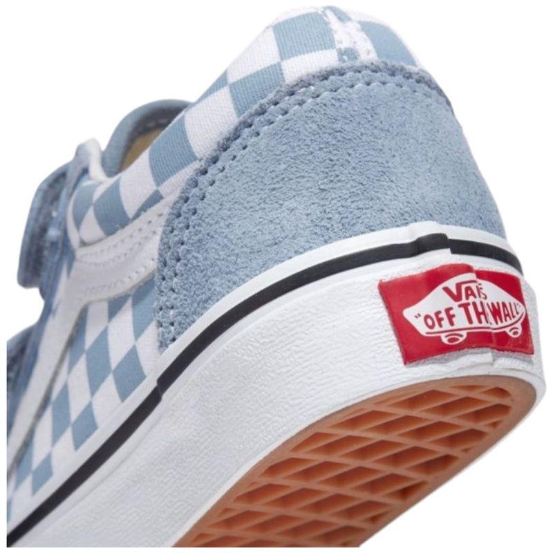 Vans Kids Old Skool V Color Theory Checkerboard Dusty Blue Boys Strap Shoes